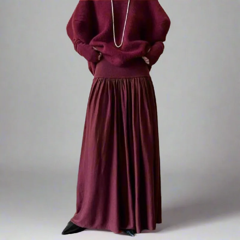 Jazz Up Winter Red Wine Maxi Skirt chiffon skirt floaty
