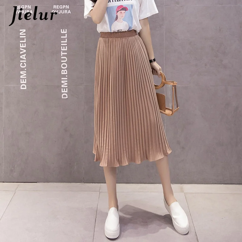 Jielur 6 Colors Korean Fashion Summer Skirt Female Chiffon High Waist Pleated Skirts Womens S-XL Harajuku Faldas Mujer lace skirt romantic