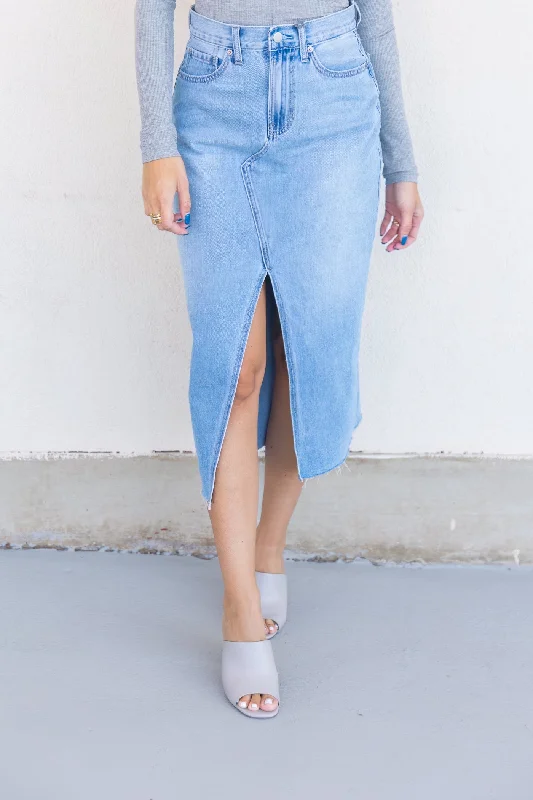 LEONIE DENIM MIDI SKIRT cashmere skirt soft