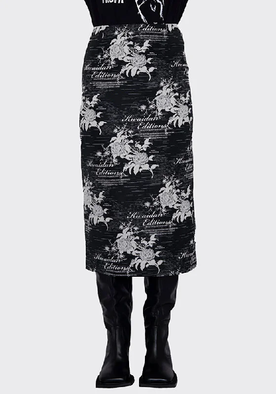 KWAIDAN EDITIONS AW22WS047W_JC JACQUARD PENCIL SKIRT VINTAGE WRITINGS boho skirt vibe