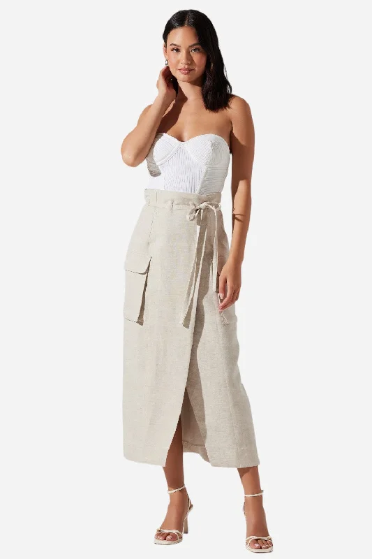 ASTR The Label Nara Wrap Front Midi Skirt in Oatmeal linen skirt light