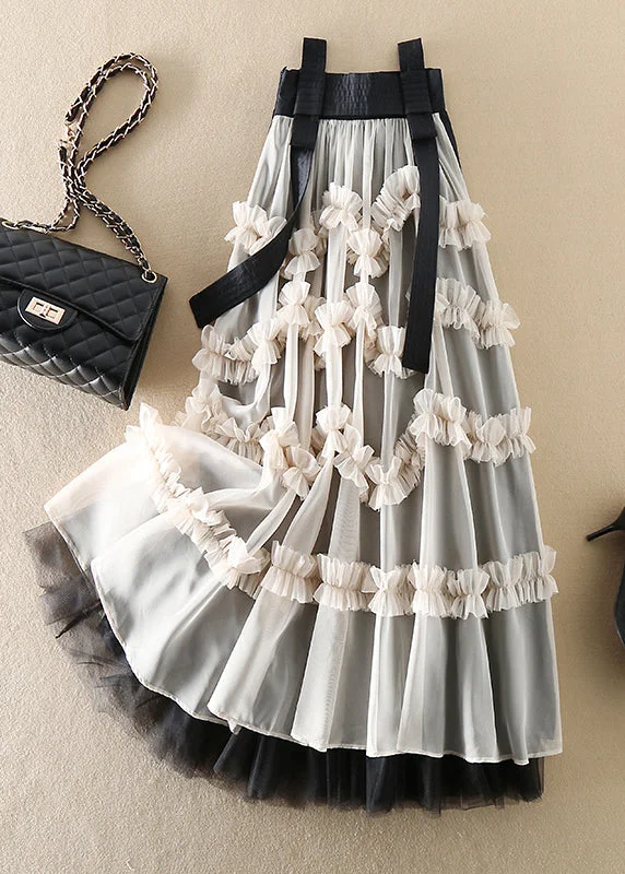 Natural Beige Asymmetrical Patchwork Tulle Skirts Spring vintage skirt charm