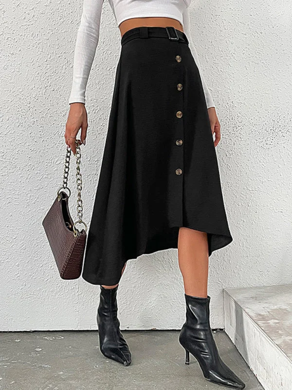 New Women's Solid Color Mid-length Skirt silk skirt lustrous