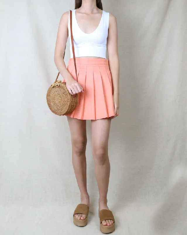 Princess Pleated Mini Tennis Skirt in Peach velvet skirt rich