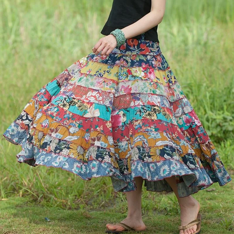 Random Patchwork Hippie Skirt denim skirt casual