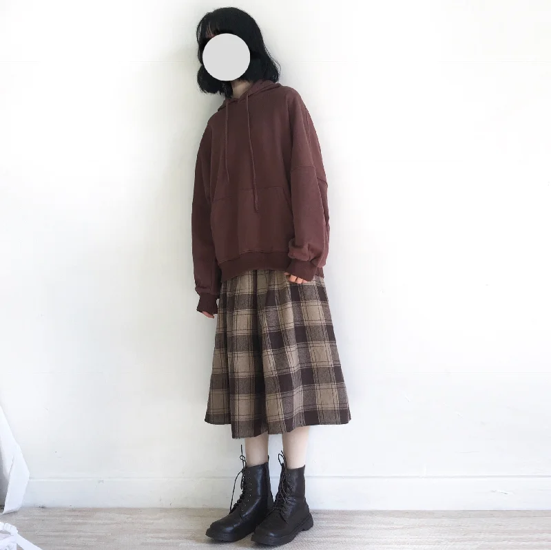 RETRO CHOCOLATE PLAID WOOL SKIRT BY61120 velvet skirt luxury