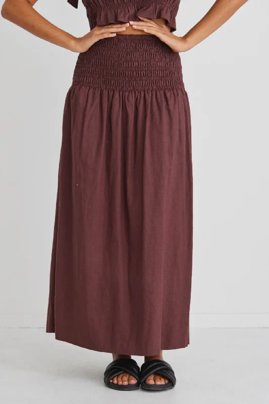 Seville Raisin Shirred Waist Maxi Skirt denim skirt casual