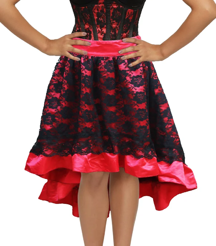 Shadow Veil Lace Overlay Red Satin Skirt leather skirt modern