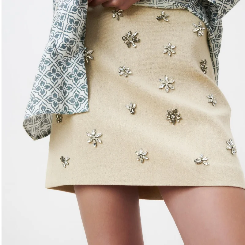 Solid Patchwork Diamonds Casual Mini Skirt denim skirt durable