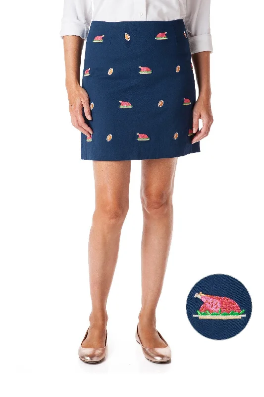 Ali Skirt Stretch Twill Nantucket Navy with Cooked Turkey & Football 19" lace skirt romantic