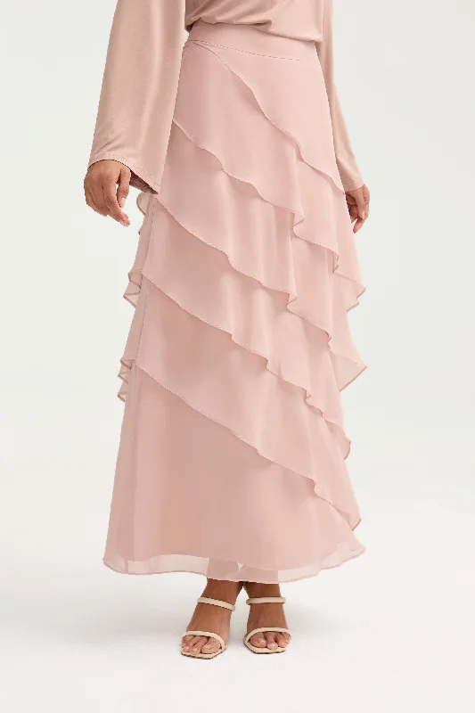 Tasnima Tiered Chiffon Maxi Skirt - Jasmine Pink leather skirt sleek