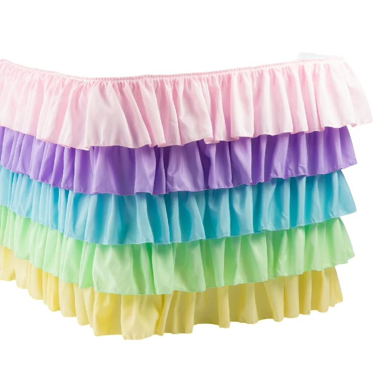 Ruffled 5 Tier Pastel Rainbow Table Skirt 14ft Polyester corduroy skirt durable