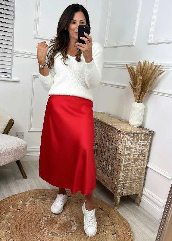 Tosca Red Satin Midi Skirt lace skirt romantic