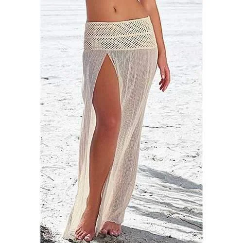 Sexy Style Slit Elastic Waist Long Skirt For Women - Off-white One Size(fit Size Xs To M) lightweight skirt design