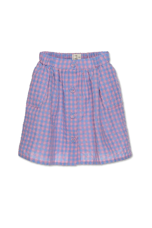 WANDER & WONDER BLUE/PINK CHECKED BUTTON SKIRT summer skirt style