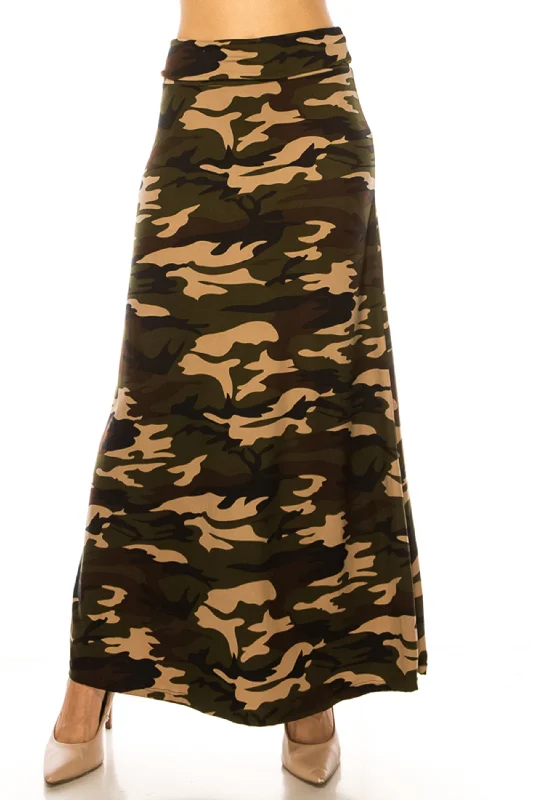 Women's Printed High Waisted A-Line Maxi Skirt with Foldable Waistband - Relaxed Fit leather skirt modern
