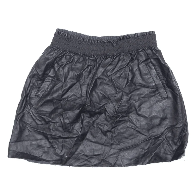 ZARA BASIC Leather Feel Womens Flare Skirt Black Short Leather UK 6 denim skirt durable