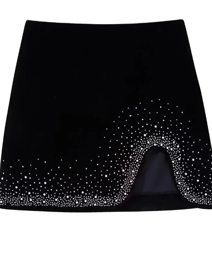 A&A Sequined Velvet Mini Skirt cashmere skirt rich